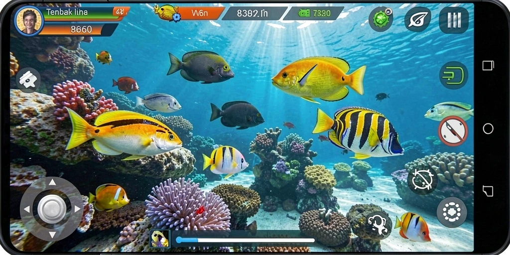 Tampilan gameplay seru saat menembak ikan di 8364.
