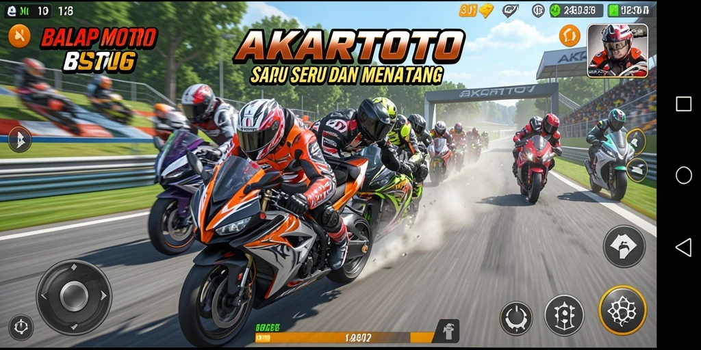 Tampilan gameplay balapan motor yang seru dalam AKARTOTO.