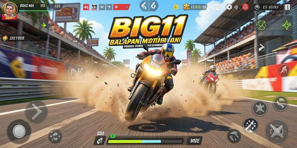 Gameplay seru dengan motor balap di trek menantang.