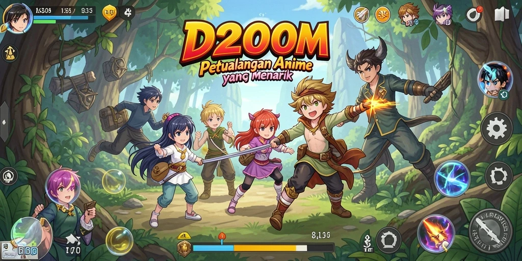 Gameplay D200M dengan visual Anime yang menarik dan karakter yang dinamis.