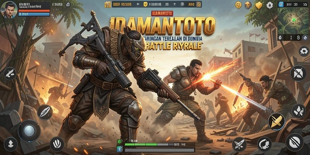 Screenshot gameplay IDAMANTOTO yang menampilkan pertarungan Battle Royale yang seru.