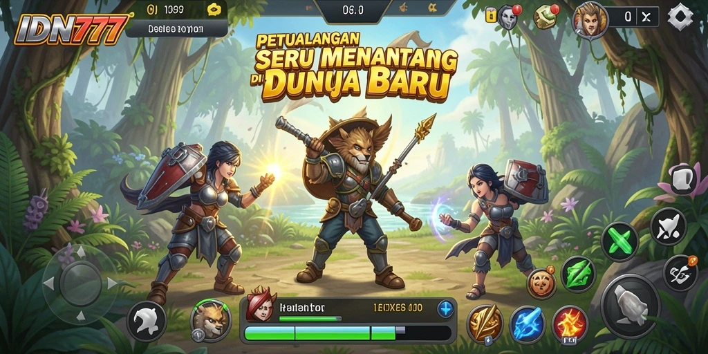 Tangkapan layar utama IDN777 menampilkan aksi seru di dunia petualangan.