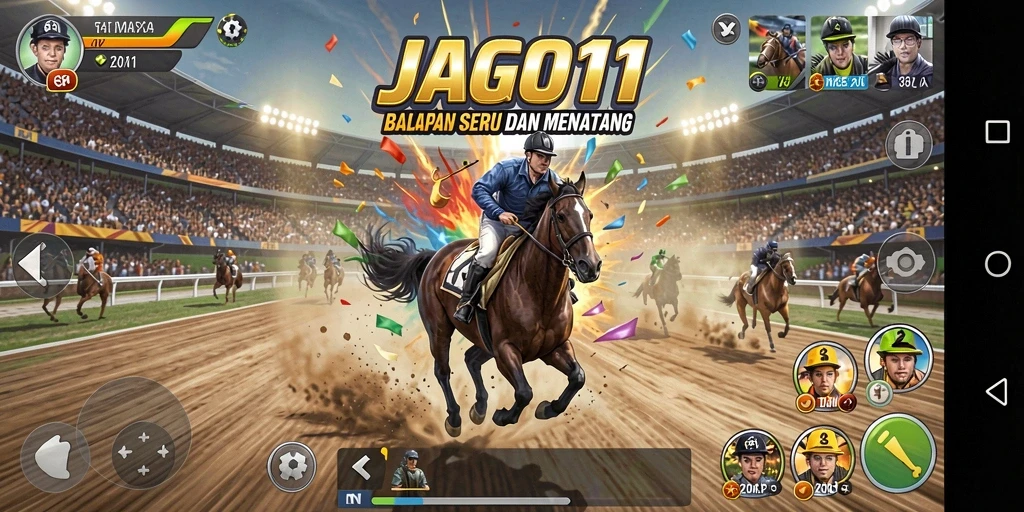 Tampilan gameplay seru balapan JAGO11 dengan berbagai kendaraan.