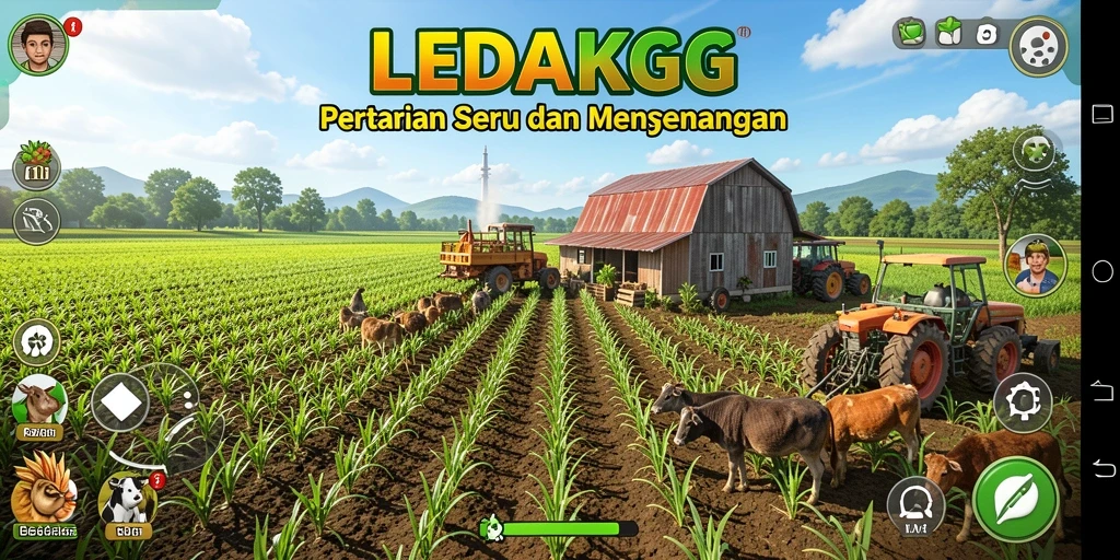 Tampilan menarik permainan bertani LEDAKGG dengan aktivitas bercocok tanam.