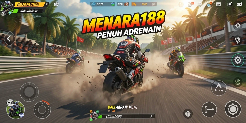 Tampilan menarik dari gameplay Menara188 yang penuh aksi balapan motor.