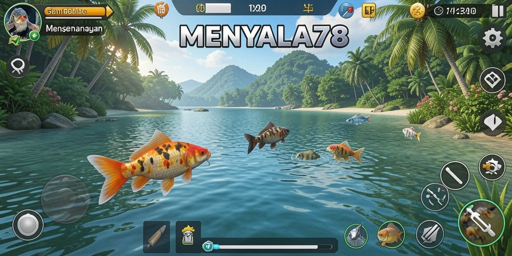 Tampilan gameplay MENYALA78 dengan aksi memancing seru.