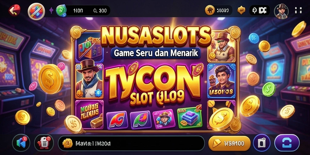 Screenshot utama menunjukkan gameplay seru NUSASLOTS dengan mesin slot yang menarik.