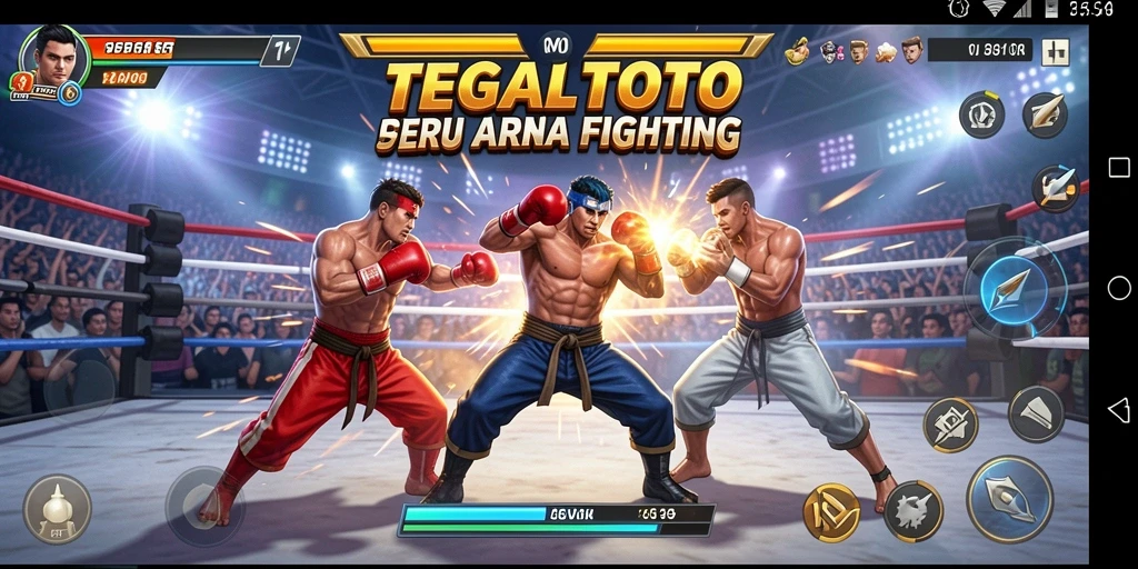 Screenshot utama gameplay TEGALTOTO menampilkan pertarungan seru antara dua karakter.