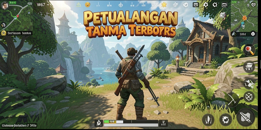 Screenshot gameplay W67 menampilkan petualangan dalam dunia terbuka yang luas.